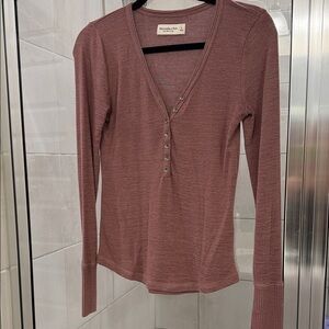 Abercrombie & Fitch Women's V-Neck Buttoned Top - Mauve
